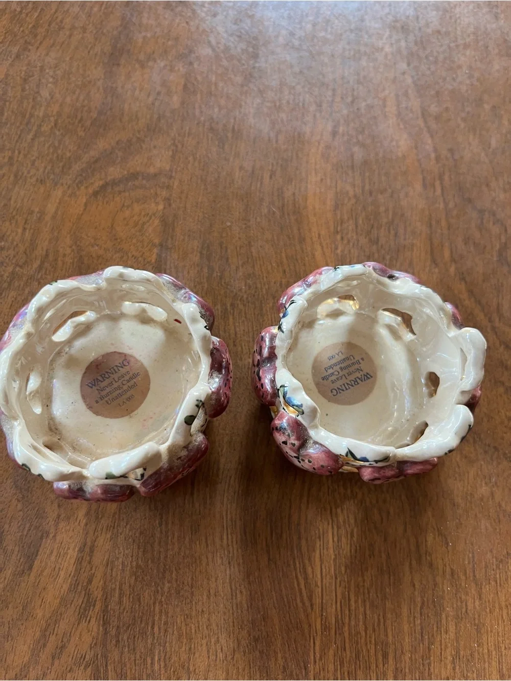 Blue Sky Ceramic Candle Holders in Cream and Mauve - Pair